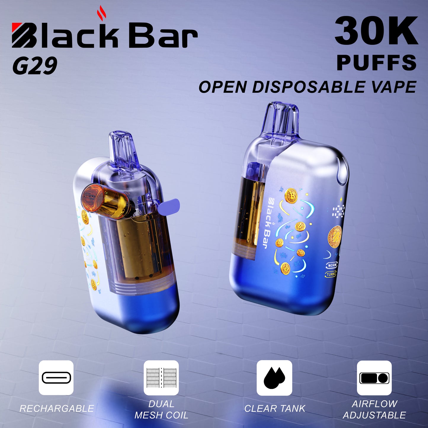 Black Bar G29 Exclusive Customization Refillable Dual Mesh Geek Vape LCD 30000 Puffs E-Cigarette