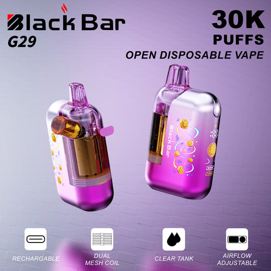 Black Bar G29 Exclusive Customization Refillable Dual Mesh Geek Vape LCD 30000 Puffs E-Cigarette