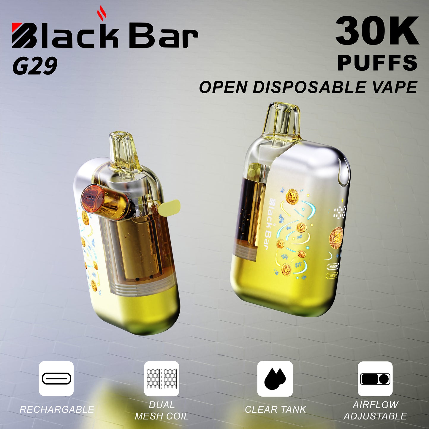 Black Bar G29 Exclusive Customization Refillable Dual Mesh Geek Vape LCD 30000 Puffs E-Cigarette