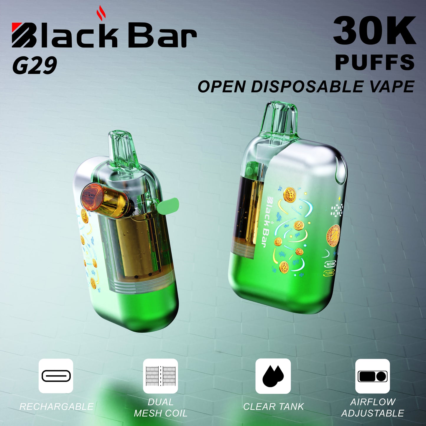 Black Bar G29 Exclusive Customization Refillable Dual Mesh Geek Vape LCD 30000 Puffs E-Cigarette