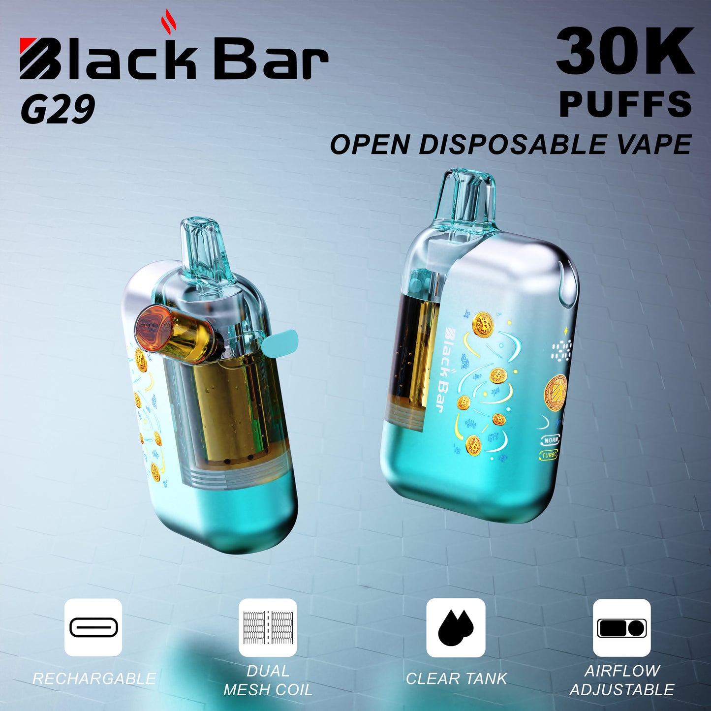 Black Bar G29 Exclusive Customization Refillable Dual Mesh Geek Vape LCD 30000 Puffs E-Cigarette