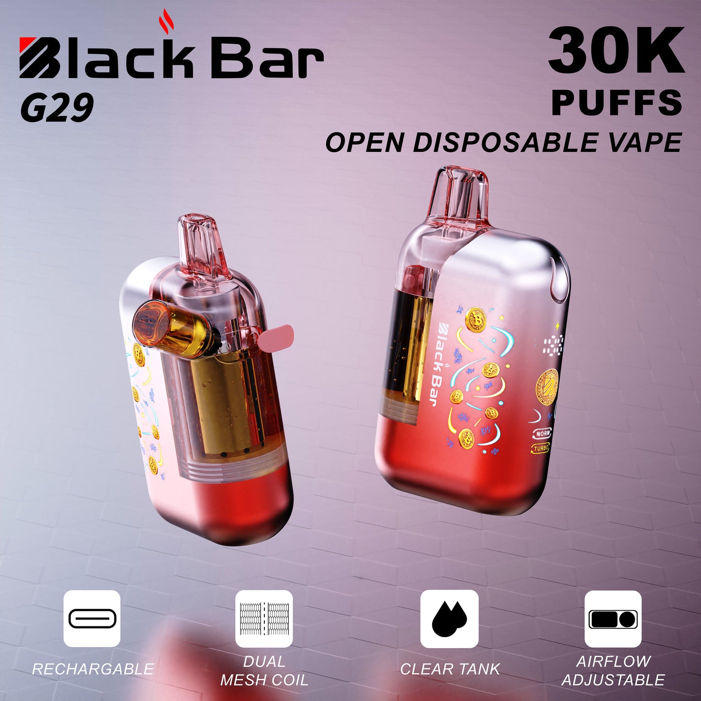 Black Bar G29 Exclusive Customization Refillable Dual Mesh Geek Vape LCD 30000 Puffs E-Cigarette