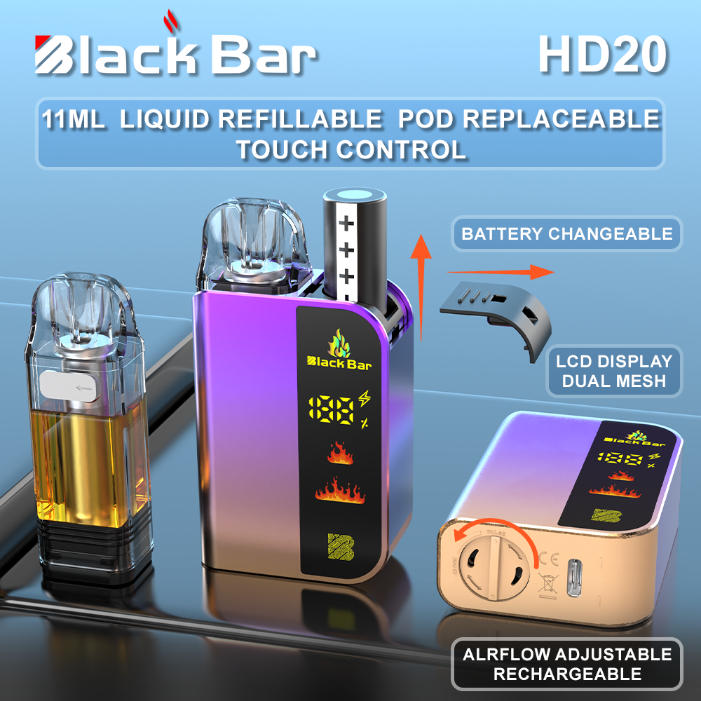 Black bar-HD20 11ML Pod replaceable liquid refillable battery changeab Vape Shop Black bar-HD20 11ML Pod replaceable liquid refillable battery changeab Vape Shop